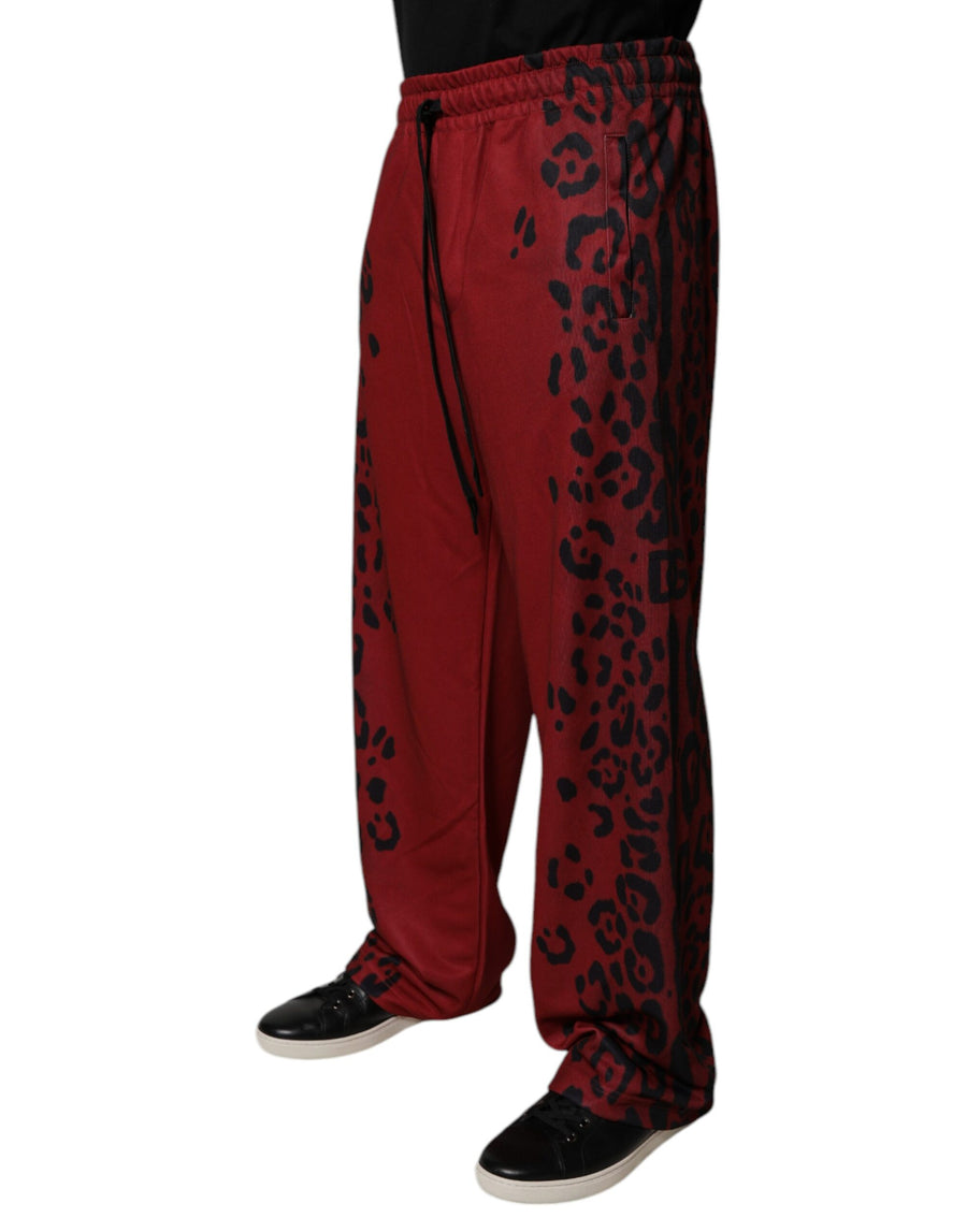 Dolce & Gabbana Red Leopard Print Polyester Men's Jogger Pants
