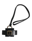 Dolce & Gabbana Schwarzer Lederriemen Gold Metall Logo Plakette Airpods Case