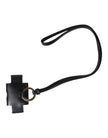Dolce & Gabbana Schwarzer Lederriemen Gold Metall Logo Plakette Airpods Case