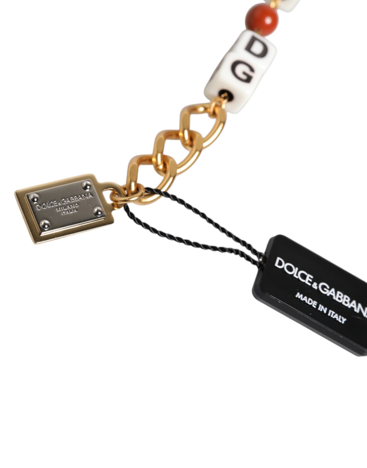 Dolce & Gabbana Multicolor Gold-Tone Brass Chain DG Logo Cube Bracelet