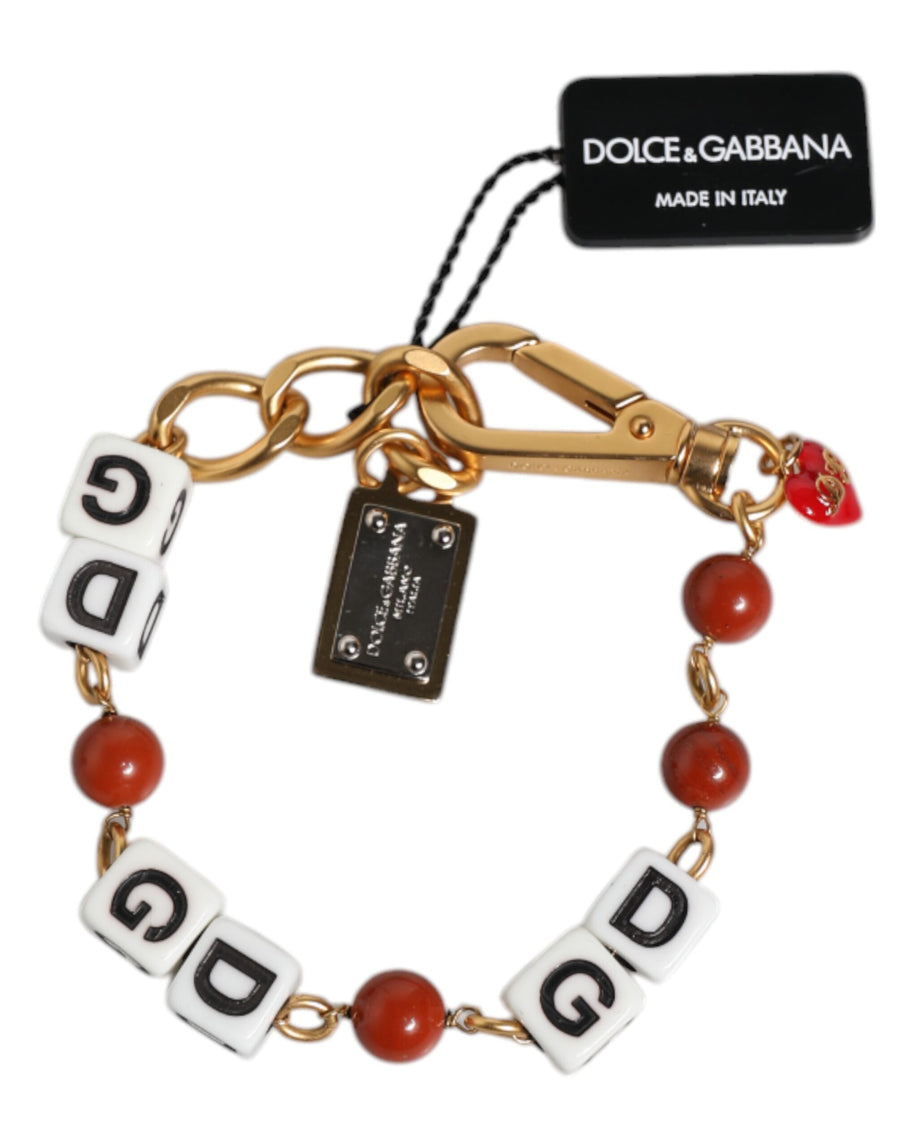 Dolce & Gabbana Multicolor Gold-Tone Brass Chain DG Logo Cube Bracelet