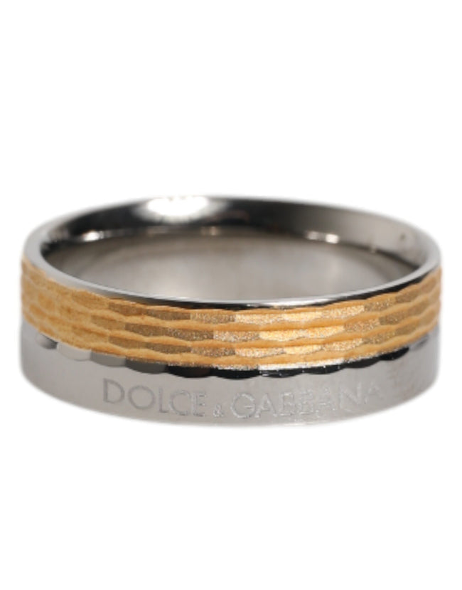Dolce & Gabbana Gold-Silberfarbener Echtmessing DG Logo Ring