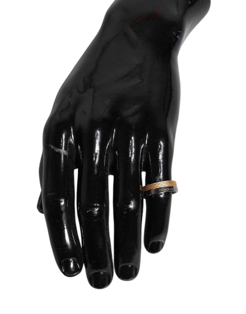 Dolce & Gabbana Gold-Silberfarbener Echtmessing DG Logo Ring