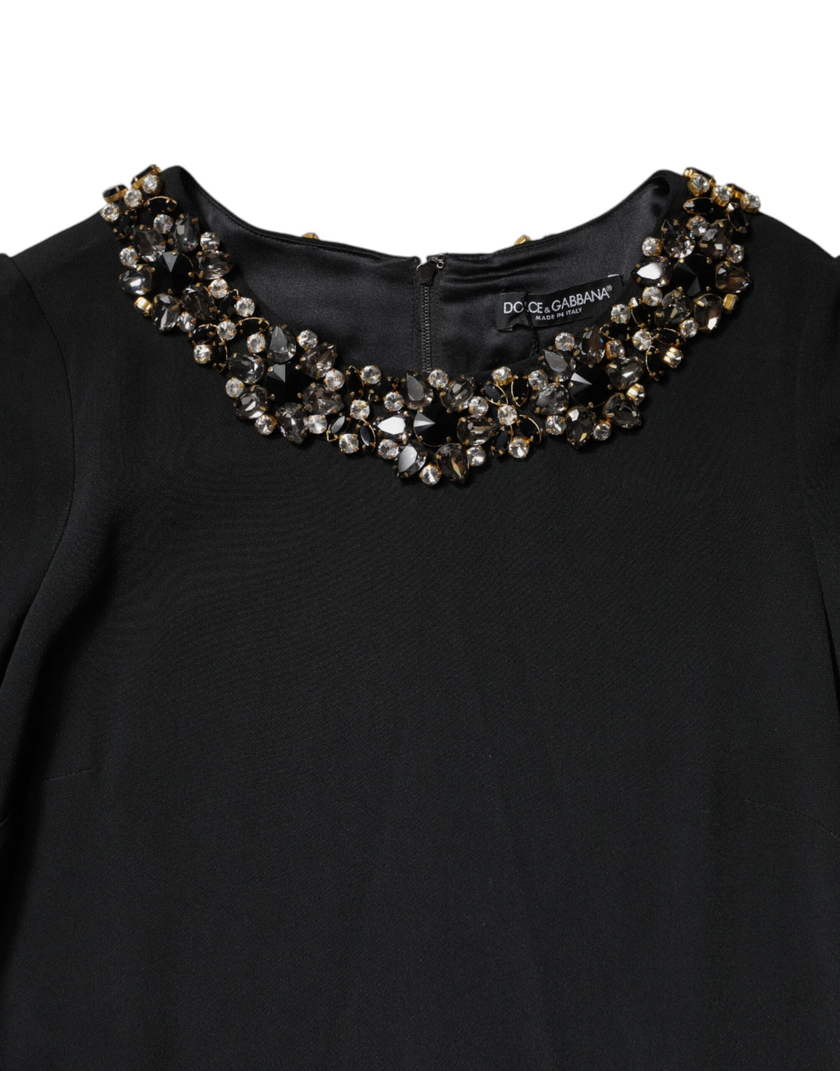 Dolce & Gabbana Schwarzes kristallverziertes Rundhals-Minikleid