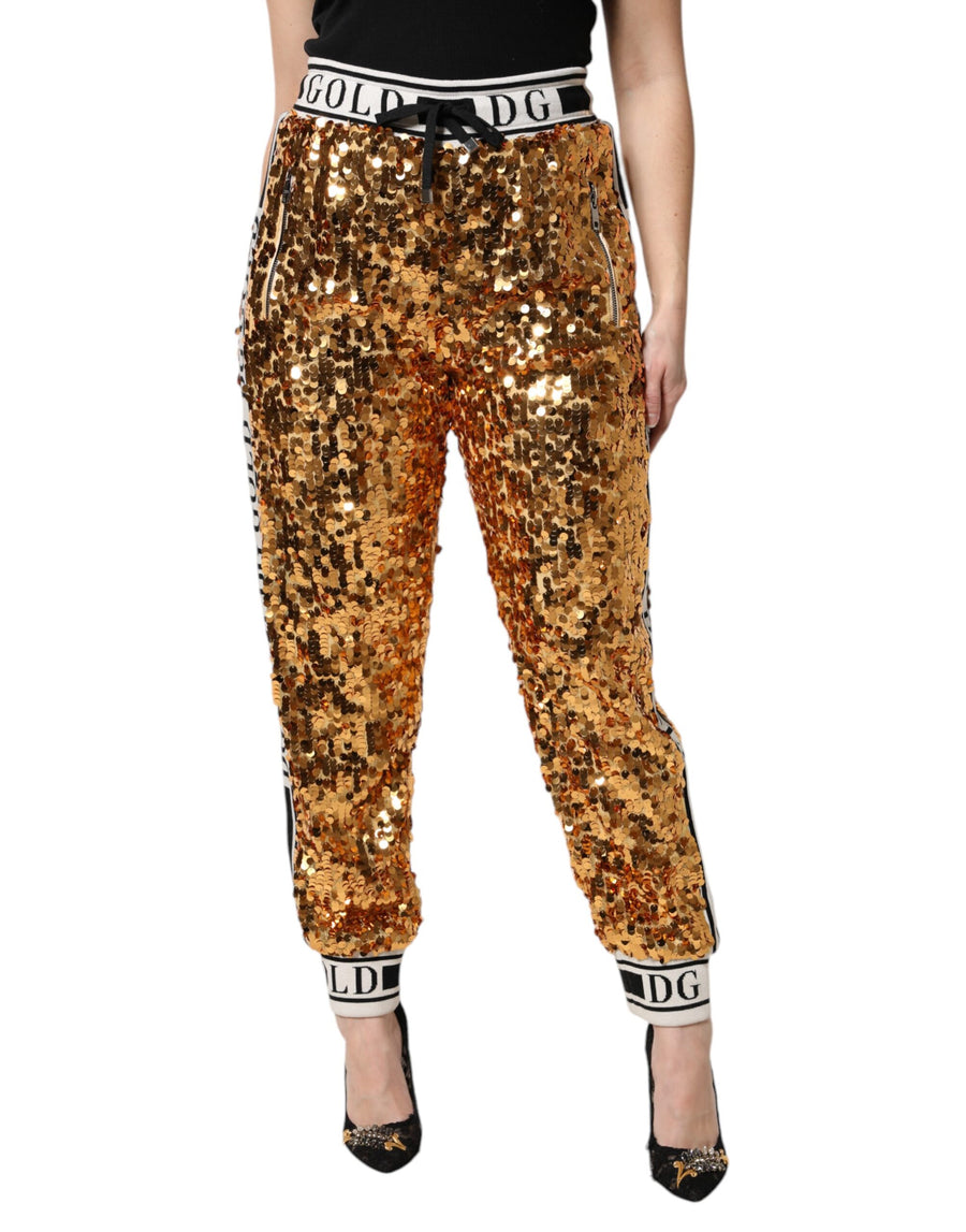 Dolce & Gabbana Metallic Gold DG Logo Sequin Jogger Pants