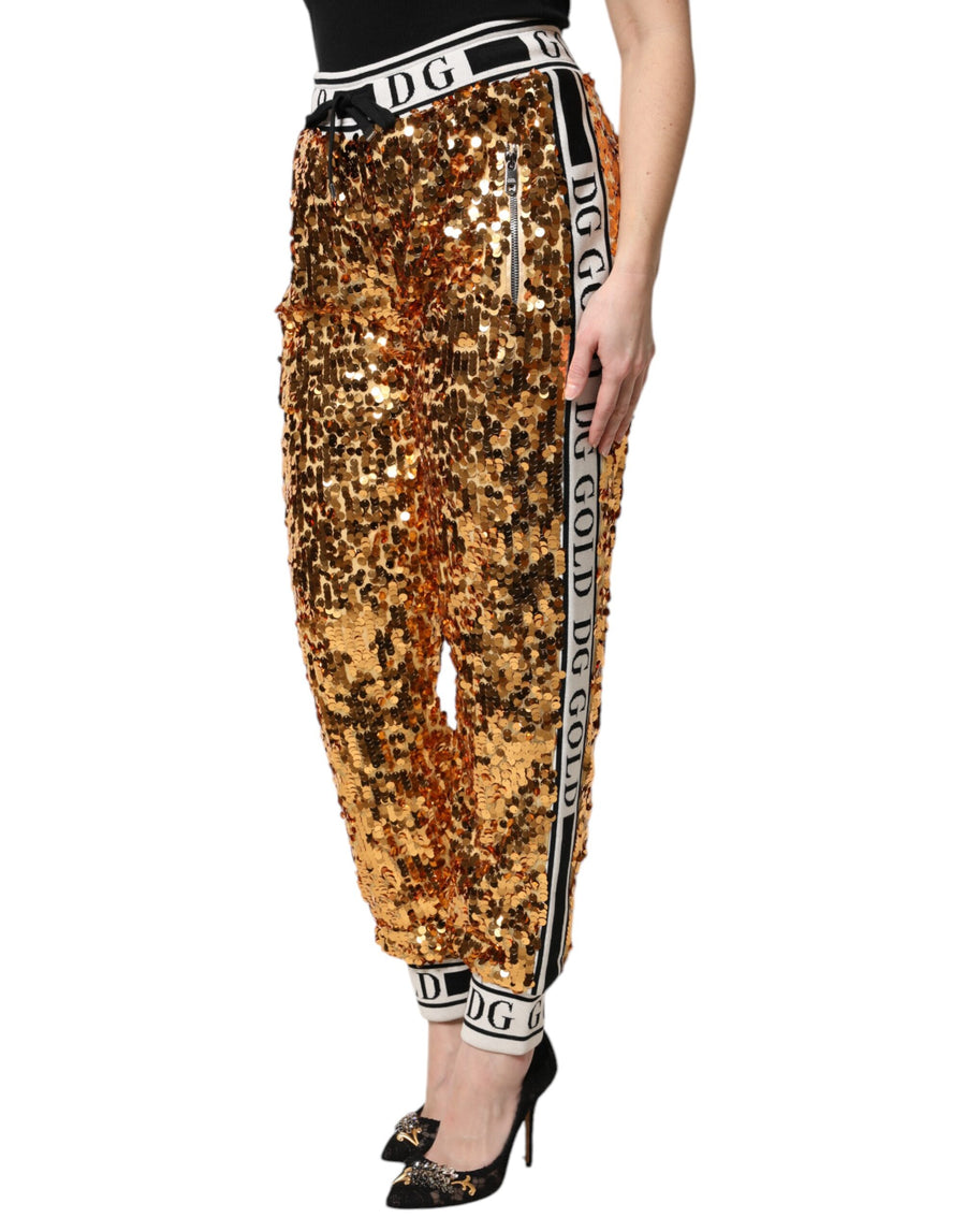 Dolce & Gabbana Metallic Gold DG Logo Sequin Jogger Pants