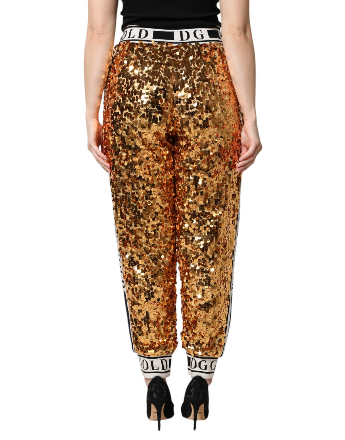 Dolce & Gabbana Metallic Gold DG Logo Sequin Jogger Pants