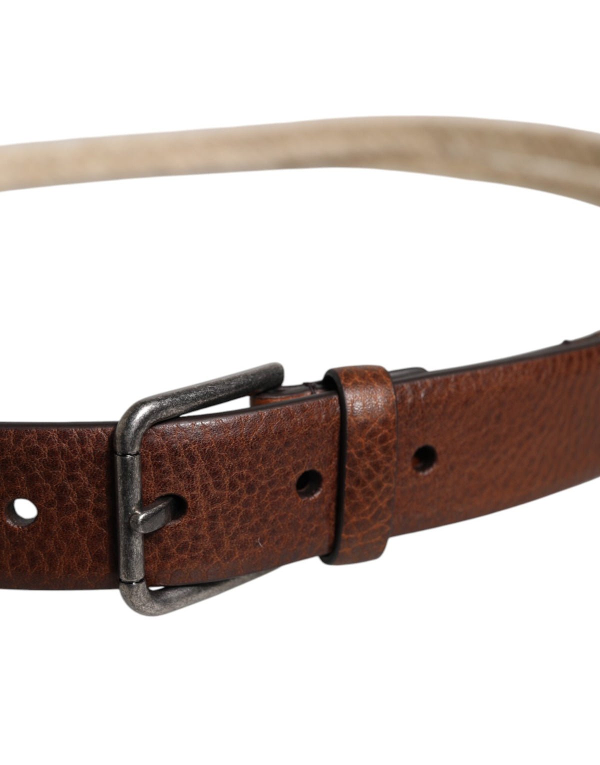 Dolce & Gabbana Brown Jute Leather Belt with Woven Metal Buckle