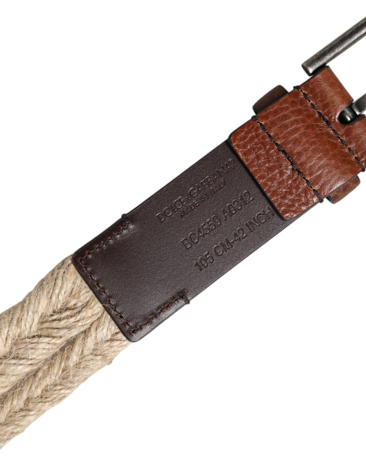 Dolce & Gabbana Brown Jute Leather Belt with Woven Metal Buckle