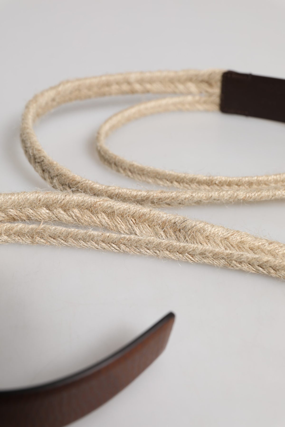 Dolce & Gabbana Brown Jute Leather Belt with Woven Metal Buckle