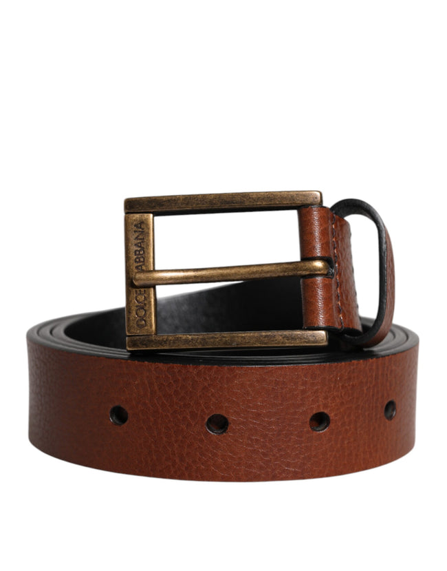 Dolce & Gabbana Brauner Kalbsledergürtel mit klassischer Metallschnalle