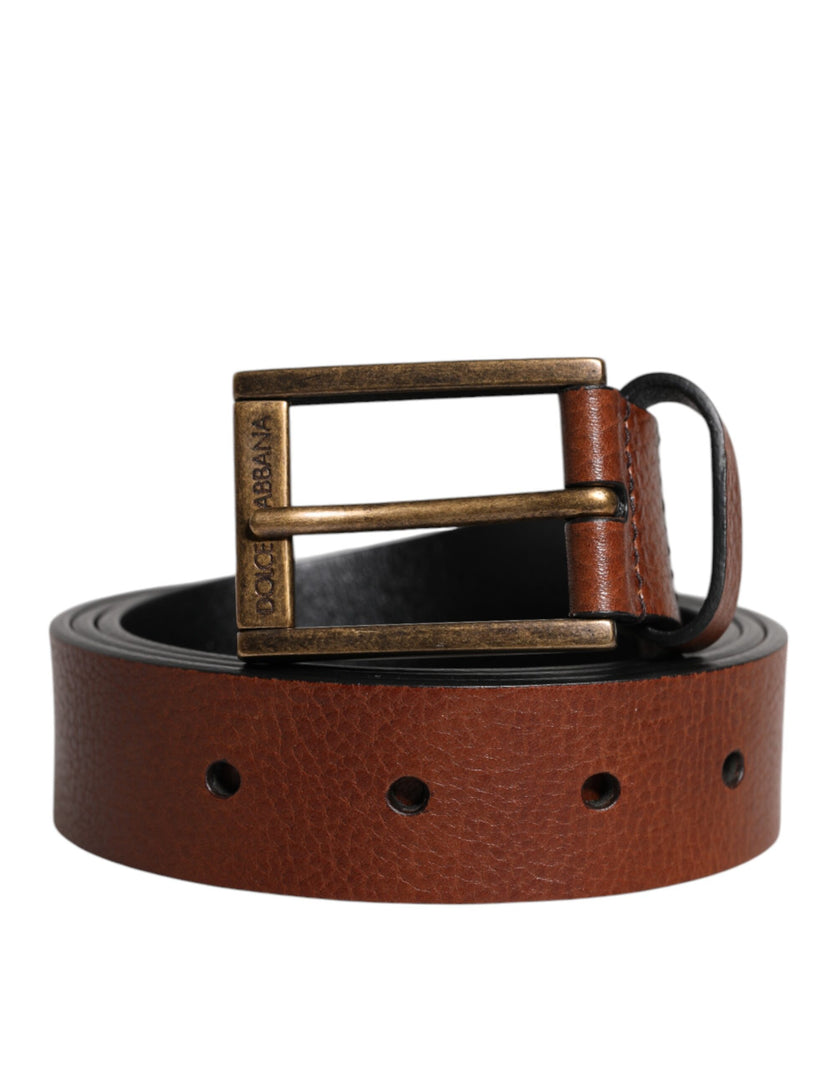 Dolce & Gabbana Brauner Kalbsledergürtel mit klassischer Metallschnalle