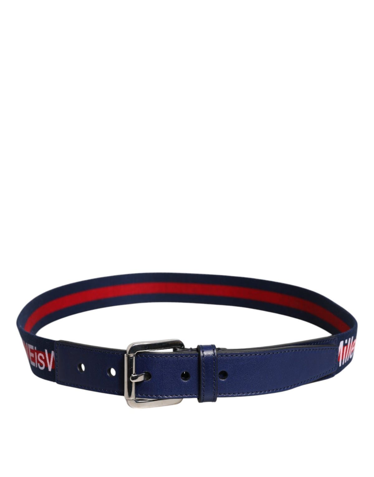 Dolce & Gabbana Blue Cotton Leather Belt with Printed Metal Buckle