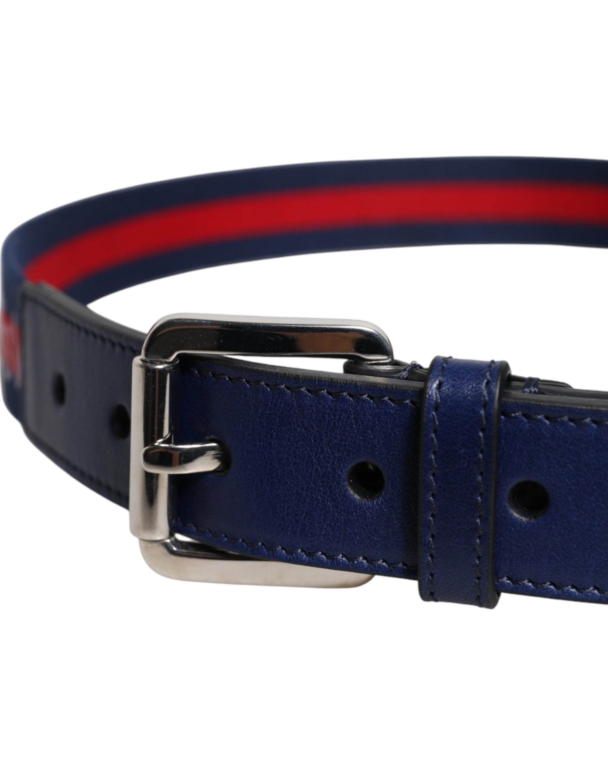 Dolce & Gabbana Blauer Baumwoll-Ledergürtel mit gedruckter Metallschnalle