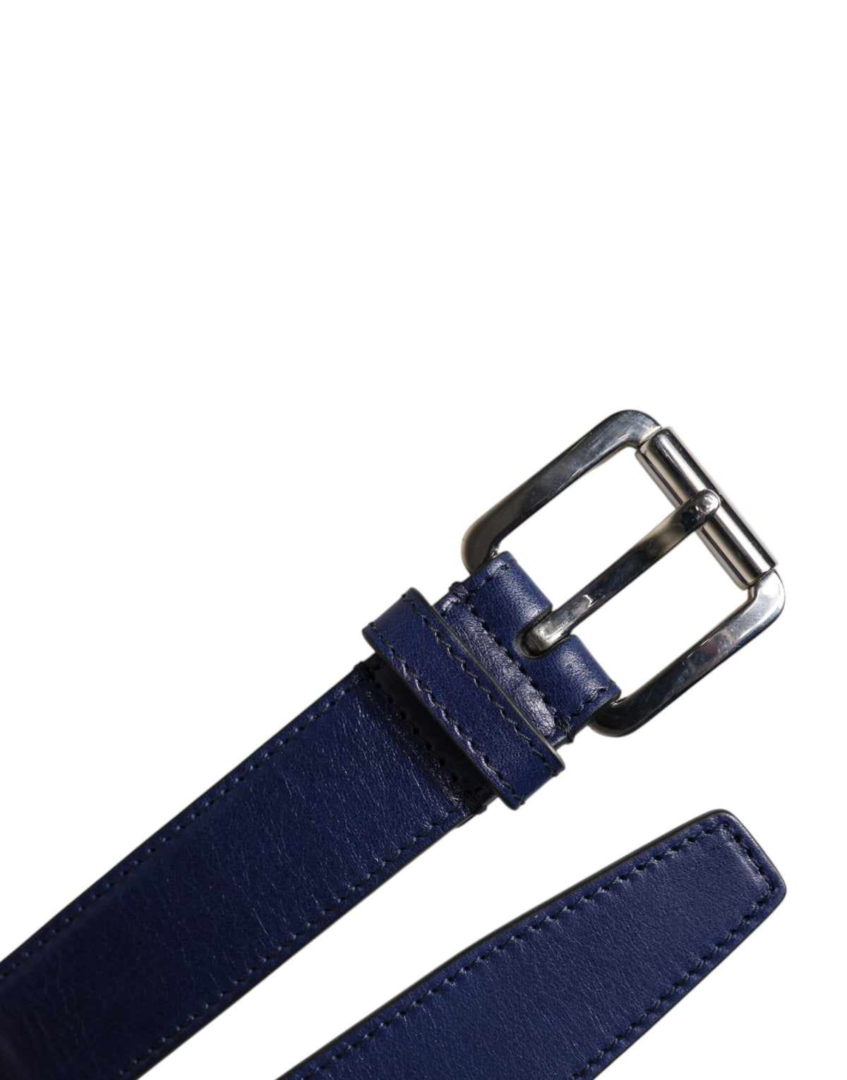 Dolce & Gabbana Blue Cotton Leather Belt with Printed Metal Buckle
