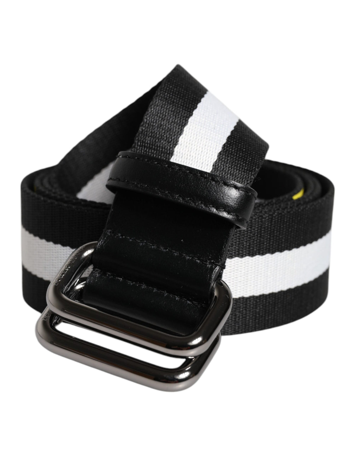 Dolce & Gabbana belt with striped metal buckle and black and yellow logo