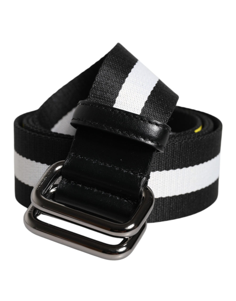 Dolce & Gabbana belt with striped metal buckle and black and yellow logo