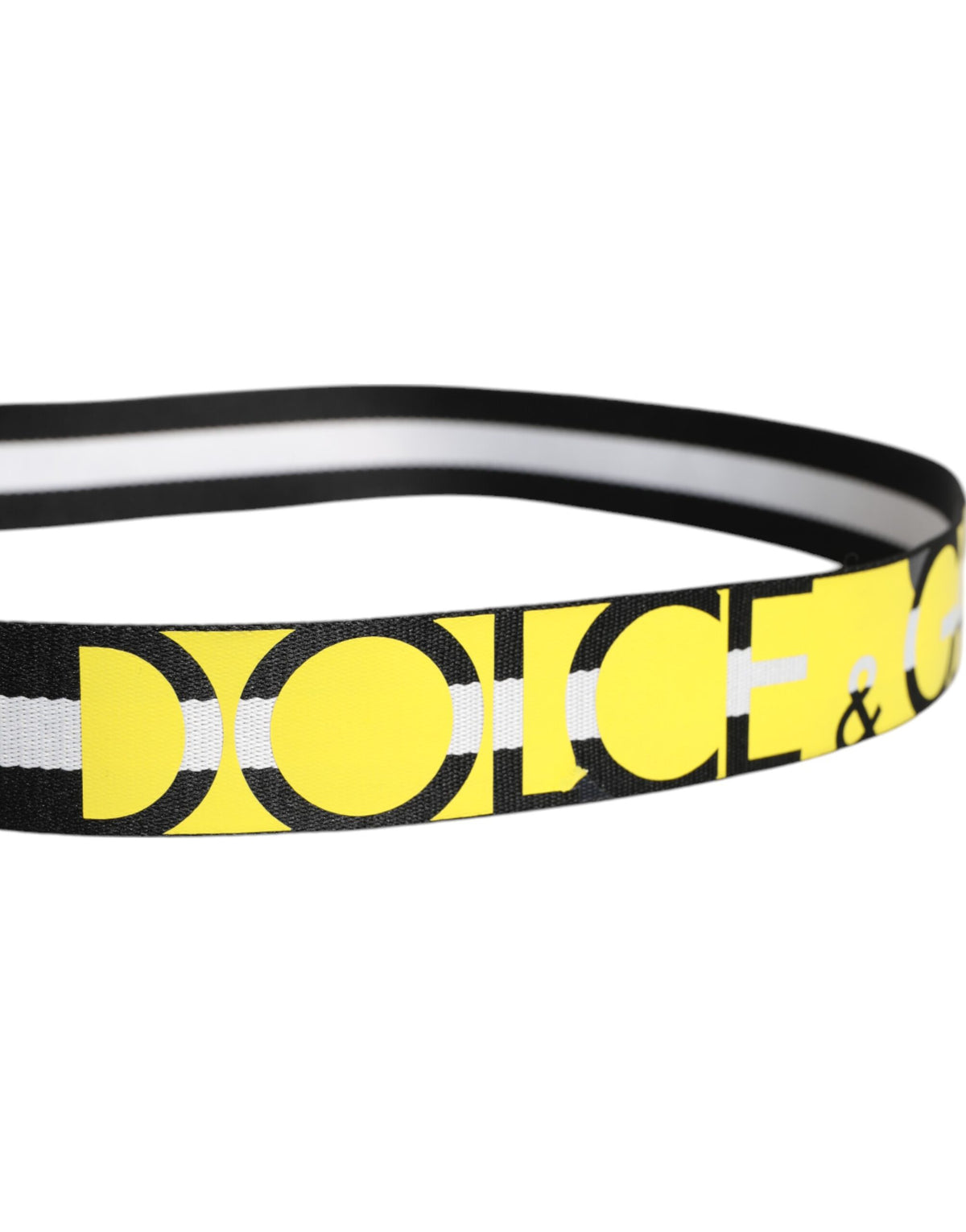 Dolce & Gabbana belt with striped metal buckle and black and yellow logo