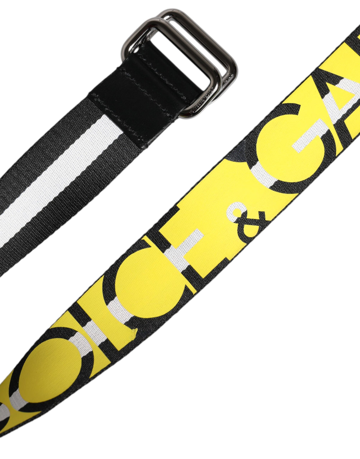 Dolce & Gabbana belt with striped metal buckle and black and yellow logo