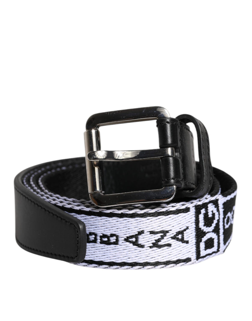 Dolce & Gabbana Schwarzer weißer bedruckter Gürtel mit Metall-Logo-Schnalle