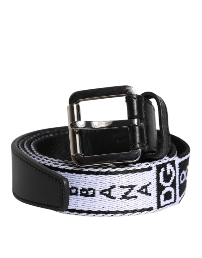 Dolce & Gabbana Black White Printed Belt with Metal Logo Buckle