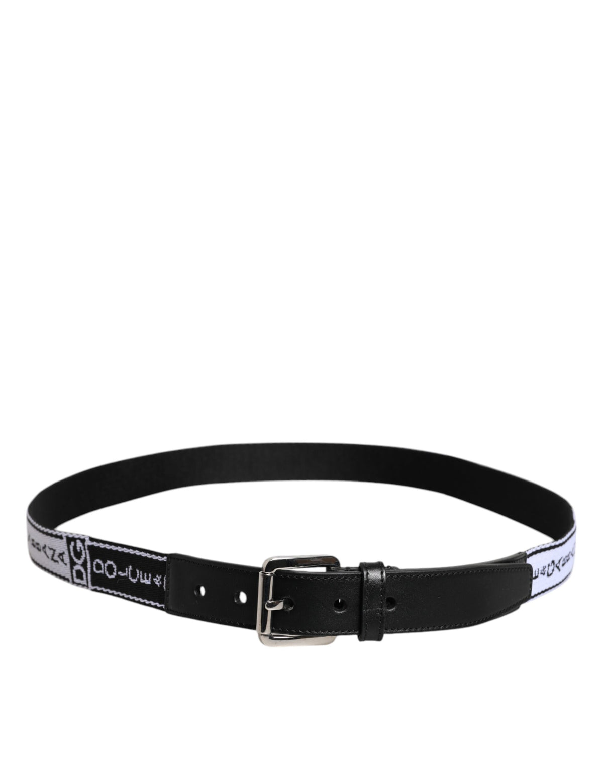 Dolce & Gabbana Black White Printed Belt with Metal Logo Buckle