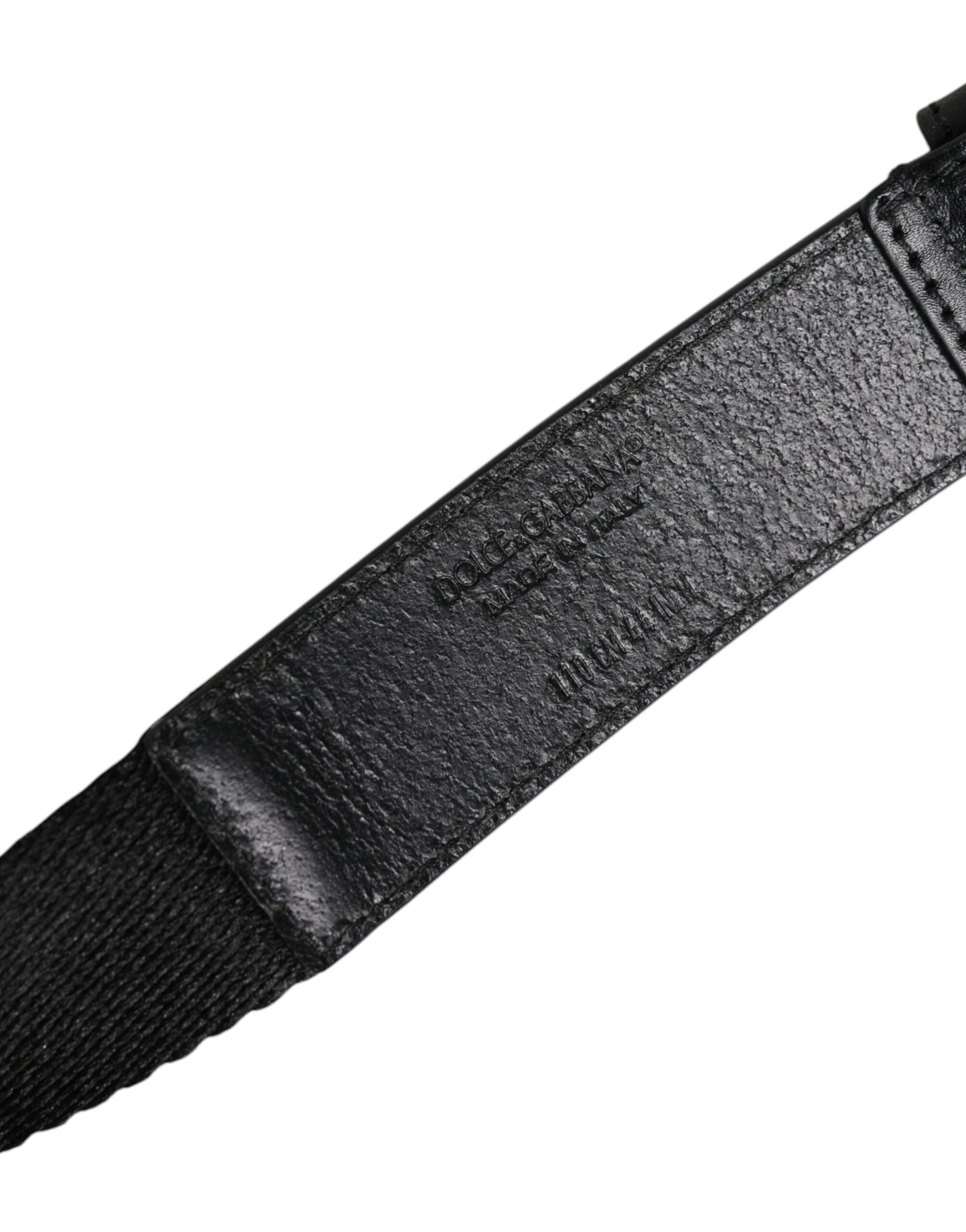 Dolce & Gabbana Schwarzer weißer bedruckter Gürtel mit Metall-Logo-Schnalle