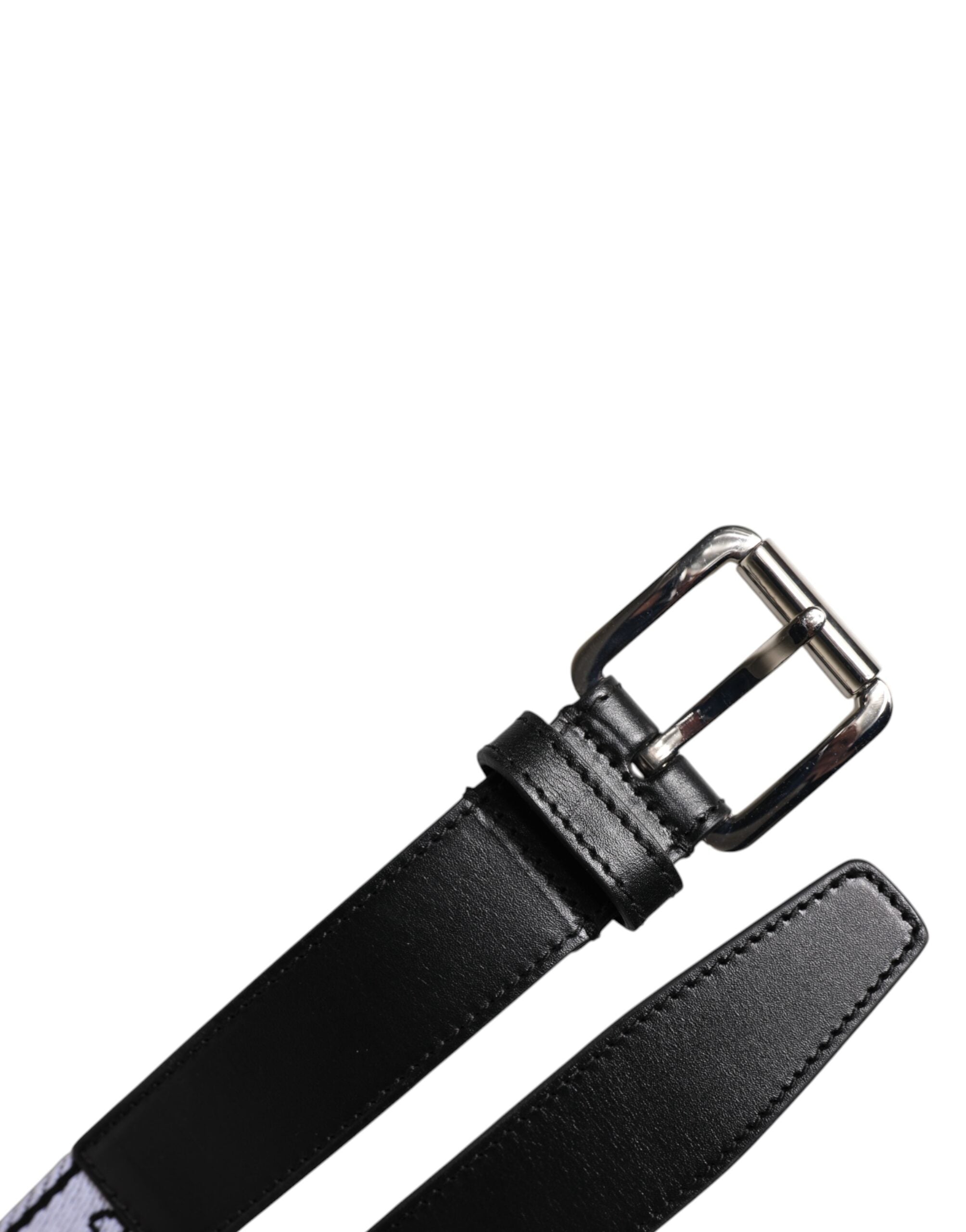 Dolce & Gabbana Schwarzer weißer bedruckter Gürtel mit Metall-Logo-Schnalle
