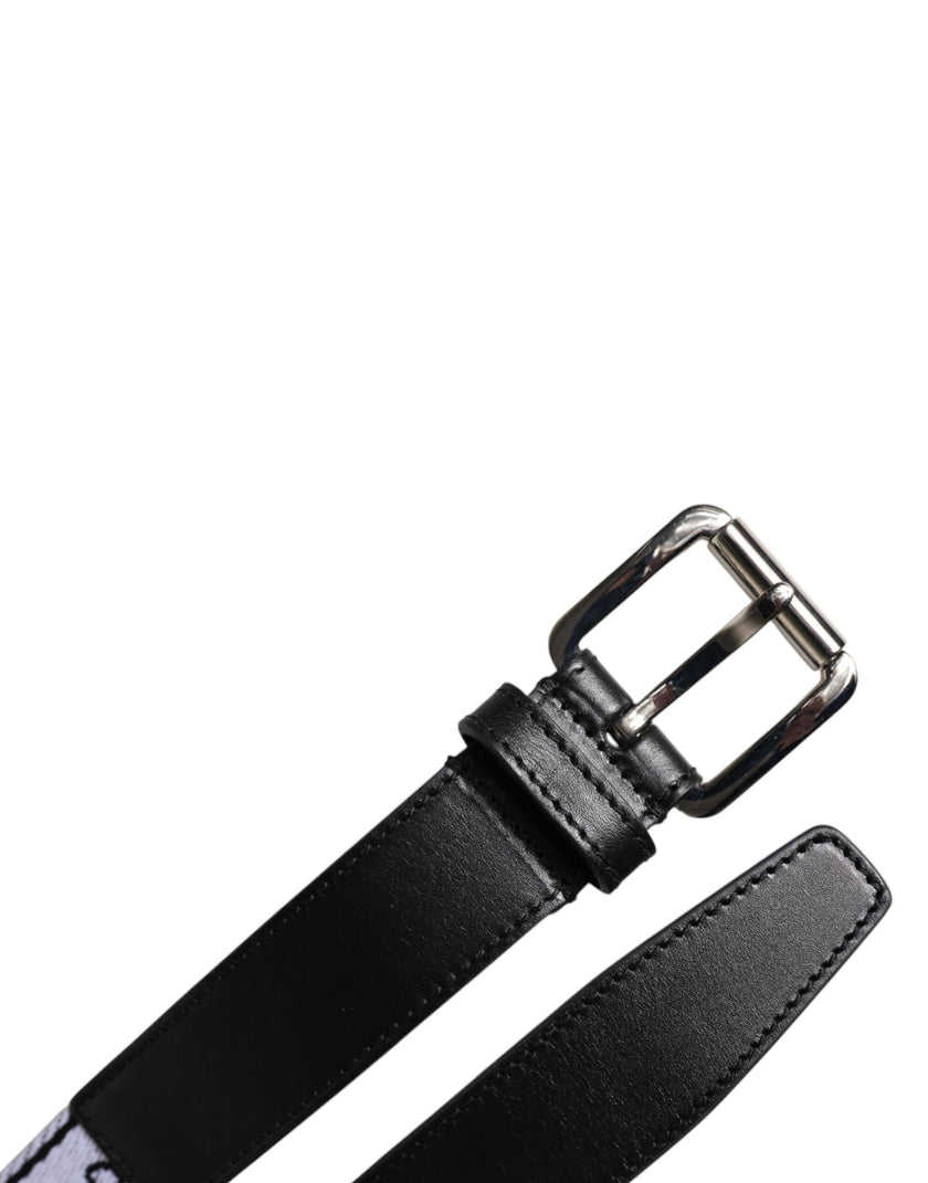 Dolce & Gabbana Schwarzer weißer bedruckter Gürtel mit Metall-Logo-Schnalle