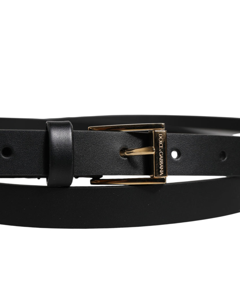 Dolce & Gabbana Schwarzer Kalbsledergürtel mit klassischer Metall-Logo-Schnalle