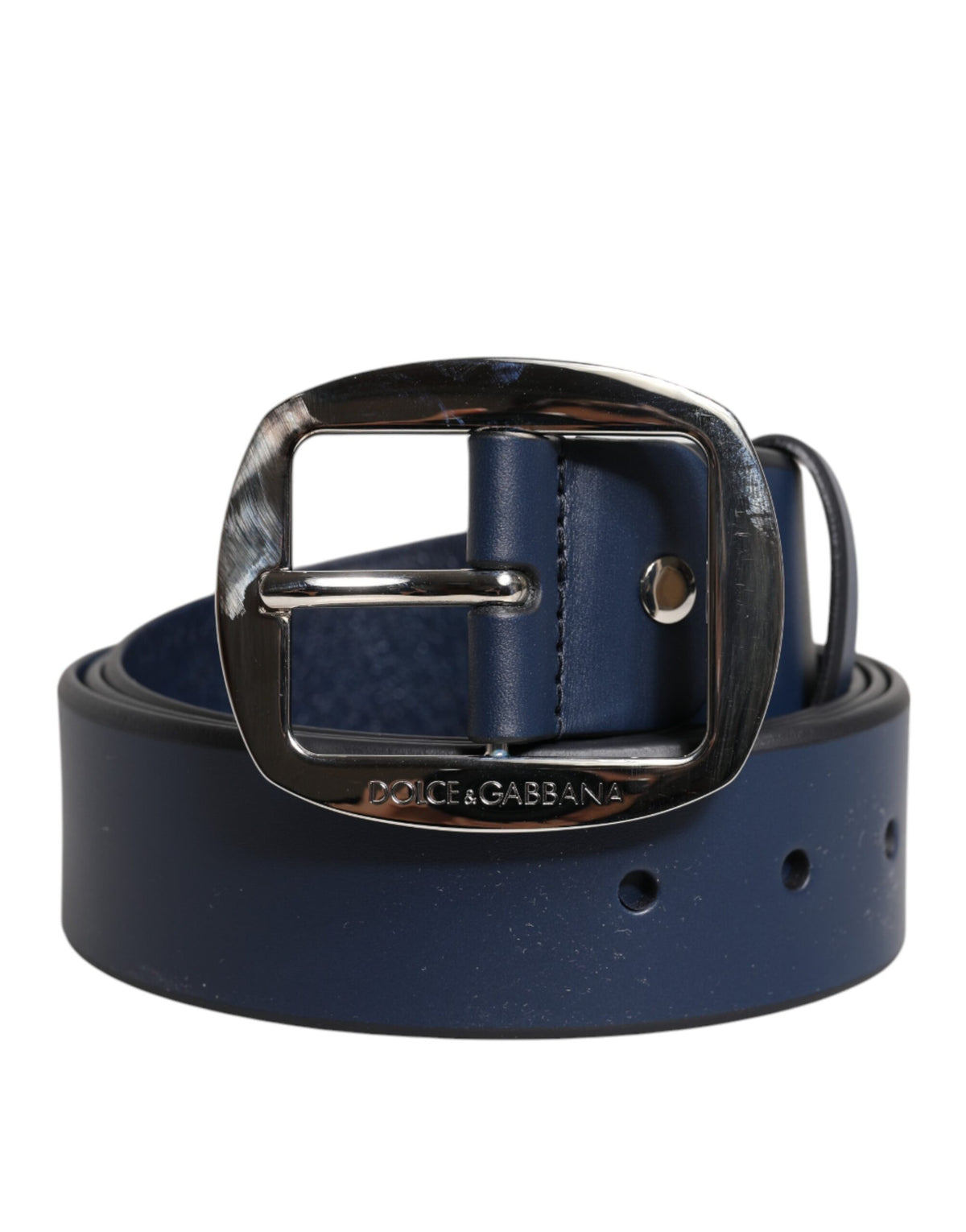 Dolce & Gabbana Blue Calfskin Belt with Classic Metal Buckle