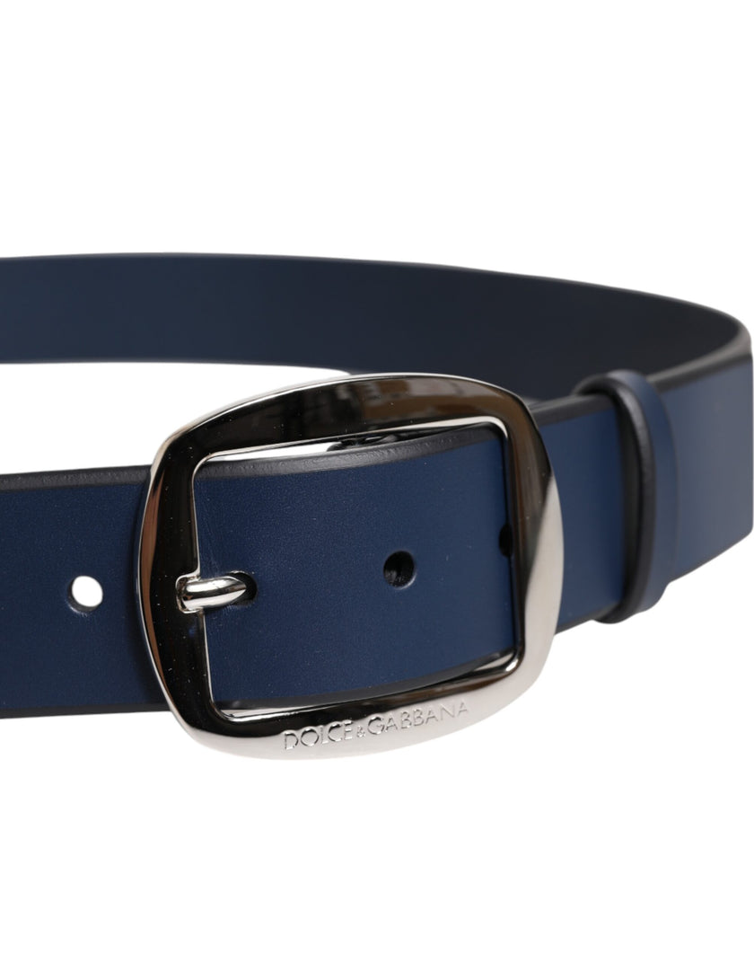 Dolce & Gabbana Blauer Kalbsledergürtel mit klassischer Metallschnalle
