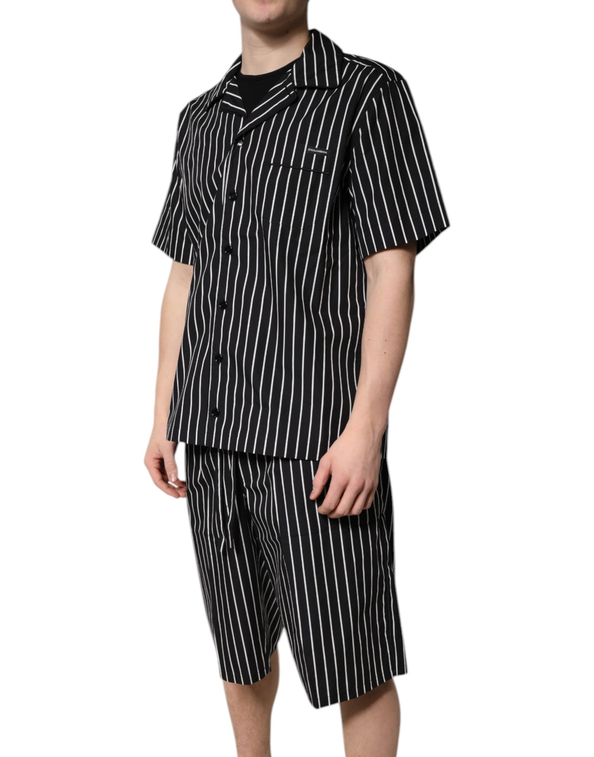 Dolce & Gabbana Black White Stripe Cotton Men's Pajama Set Sleepwear