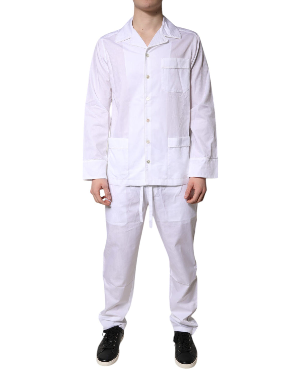 Dolce & Gabbana White Cotton Shirt Trousers Pyjama Set Sleepwear