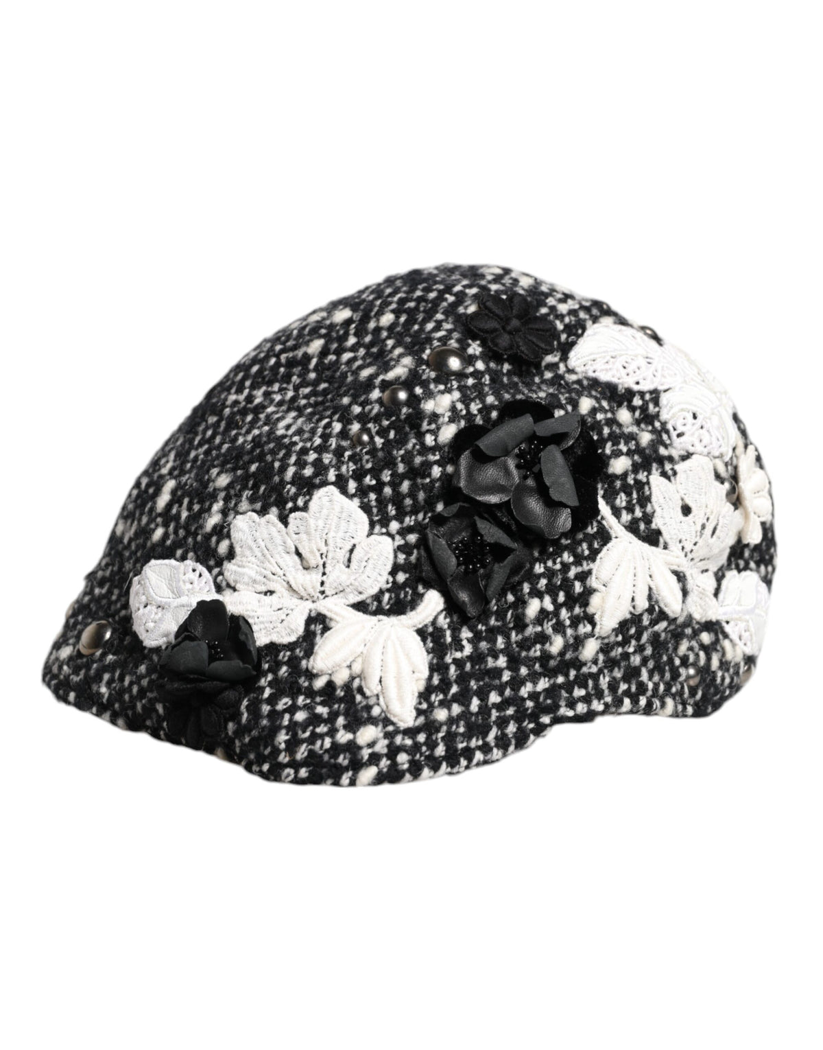 Dolce & Gabbana Black Wool Cloche Hat with White Floral Embellishment