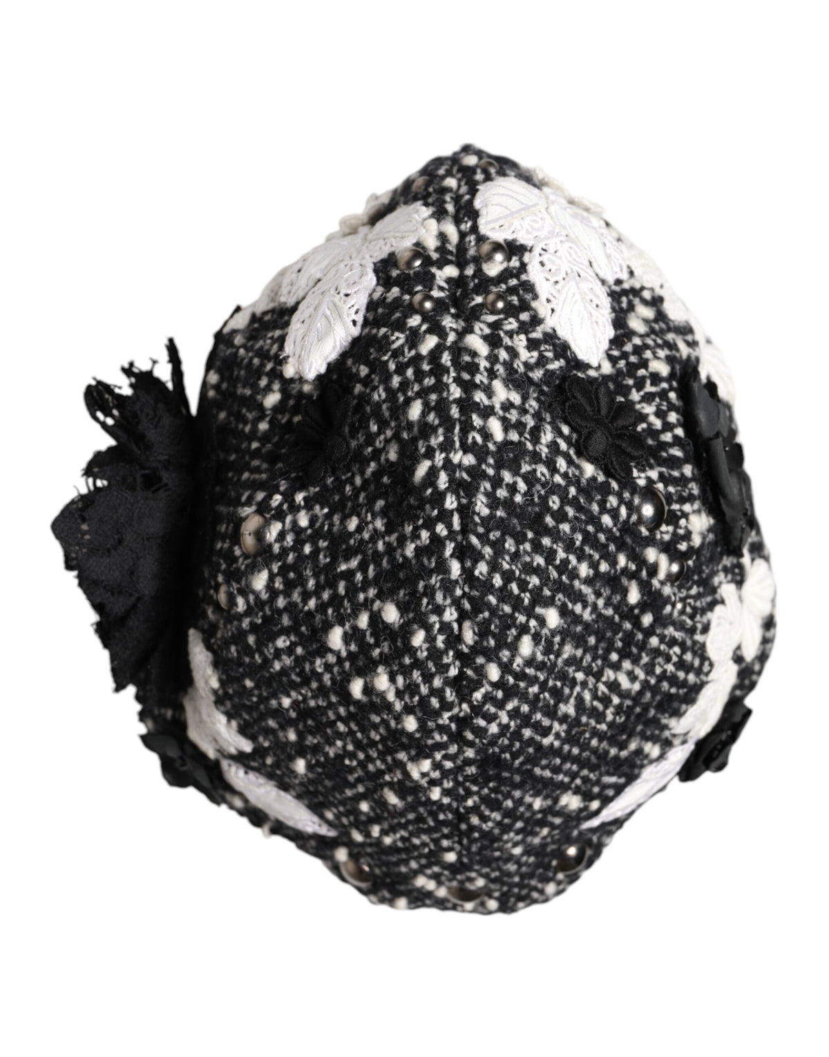 Dolce & Gabbana Black Wool Cloche Hat with White Floral Embellishment