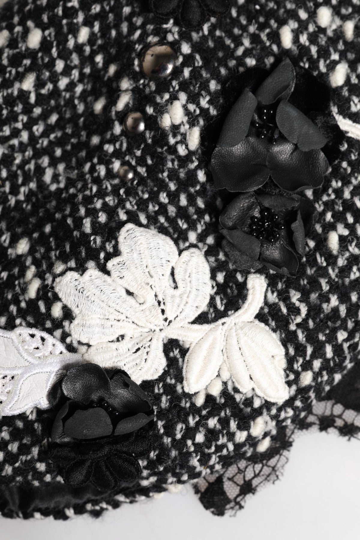 Dolce & Gabbana Black Wool Cloche Hat with White Floral Embellishment