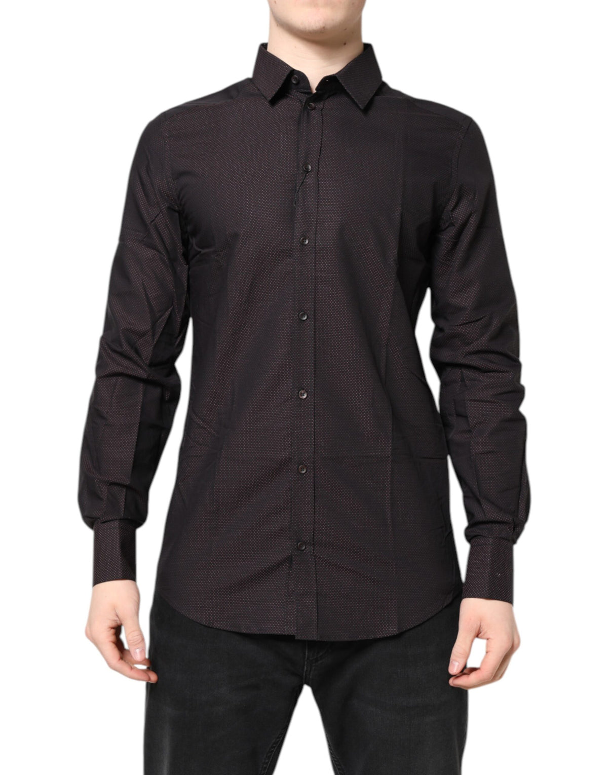 Dolce & Gabbana Men's Chestnut Brown Jacquard Cotton GOLD Shirt