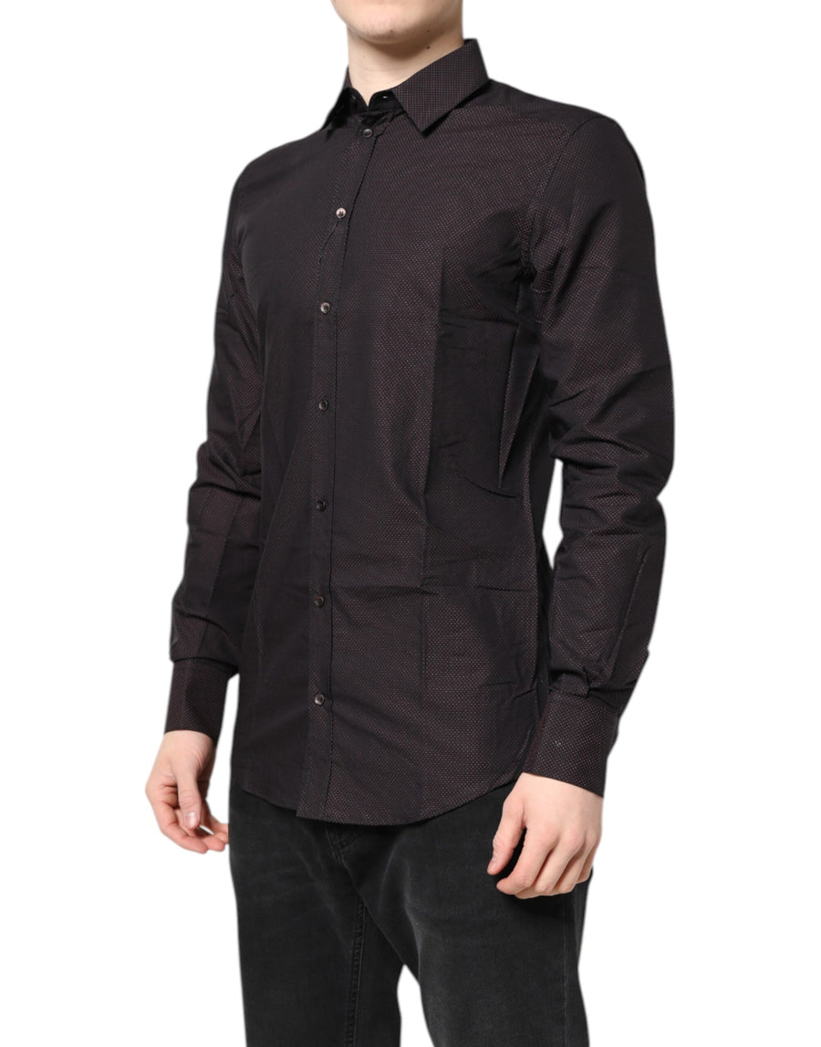 Dolce & Gabbana Men's Chestnut Brown Jacquard Cotton GOLD Shirt