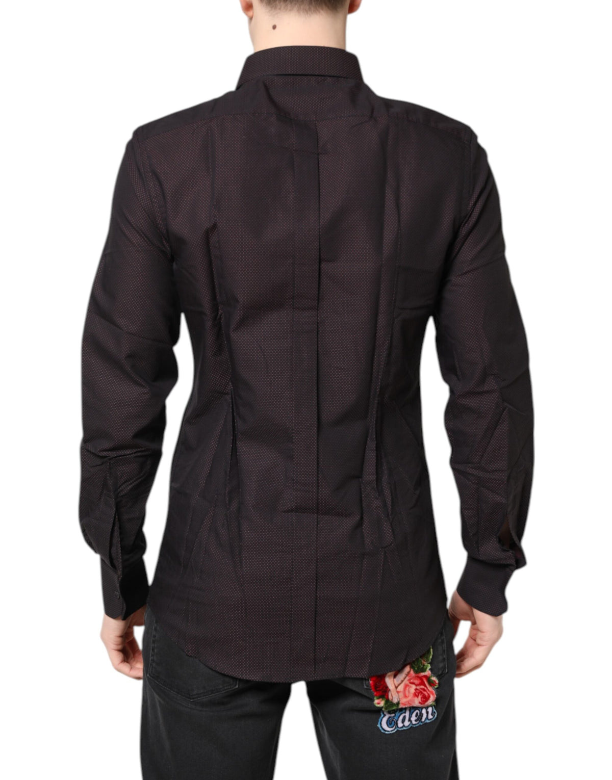 Dolce & Gabbana Men's Chestnut Brown Jacquard Cotton GOLD Shirt