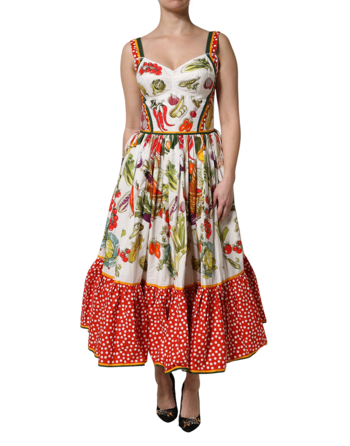 Dolce & Gabbana White Vegetable A-Line Sleeveless Dress