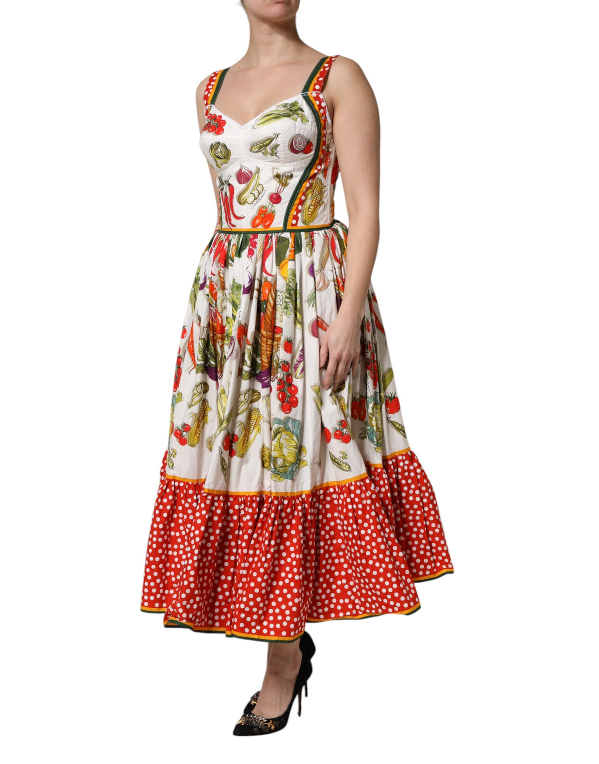 Dolce & Gabbana White Vegetable A-Line Sleeveless Dress