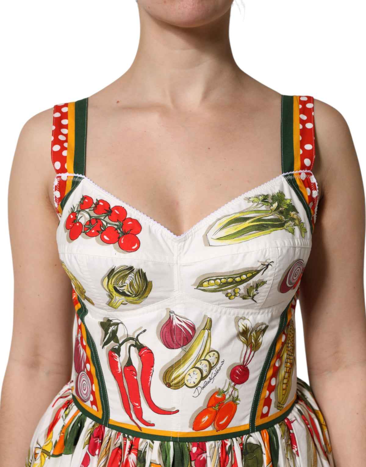 Dolce & Gabbana White Vegetable A-Line Sleeveless Dress