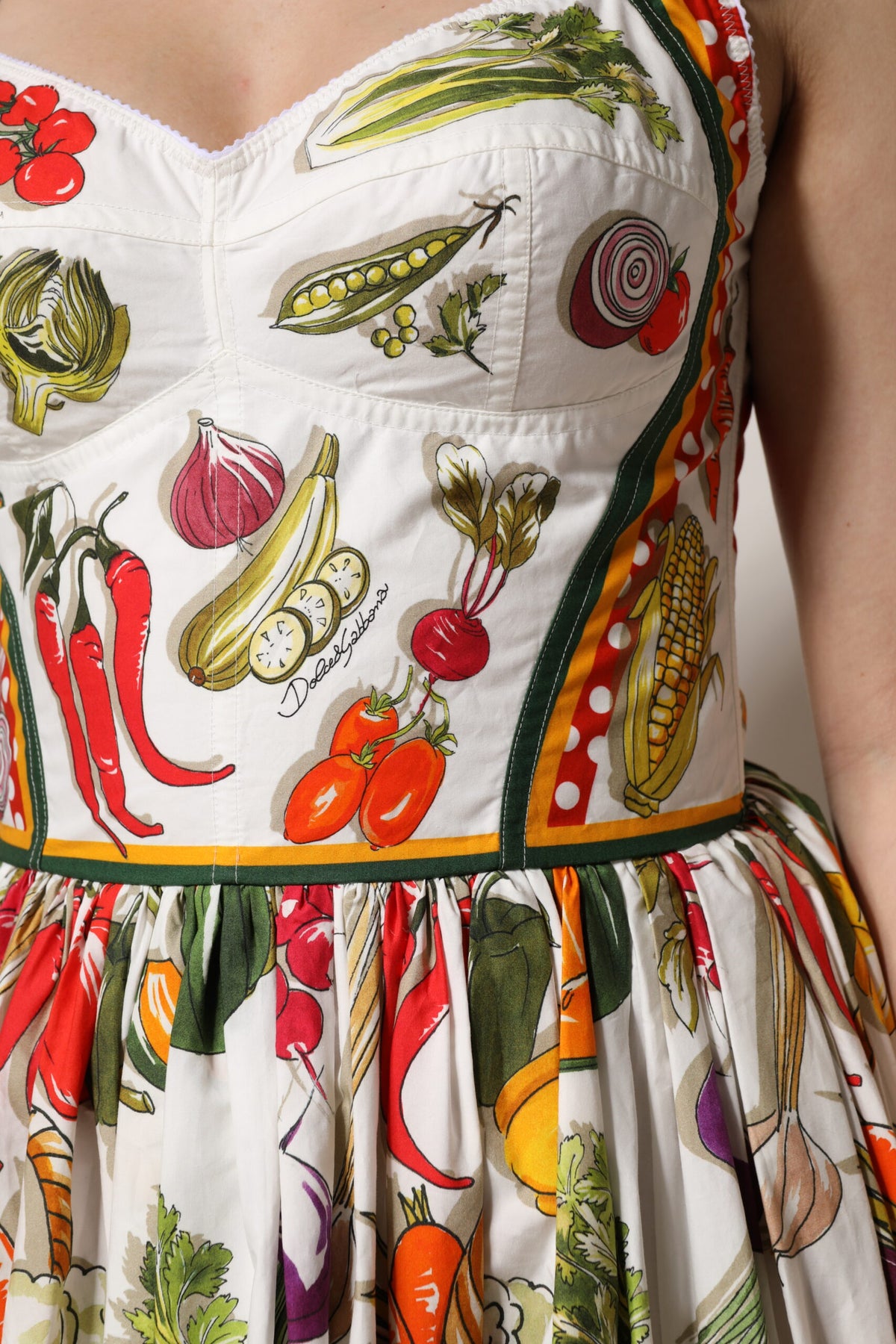 Dolce & Gabbana White Vegetable A-Line Sleeveless Dress
