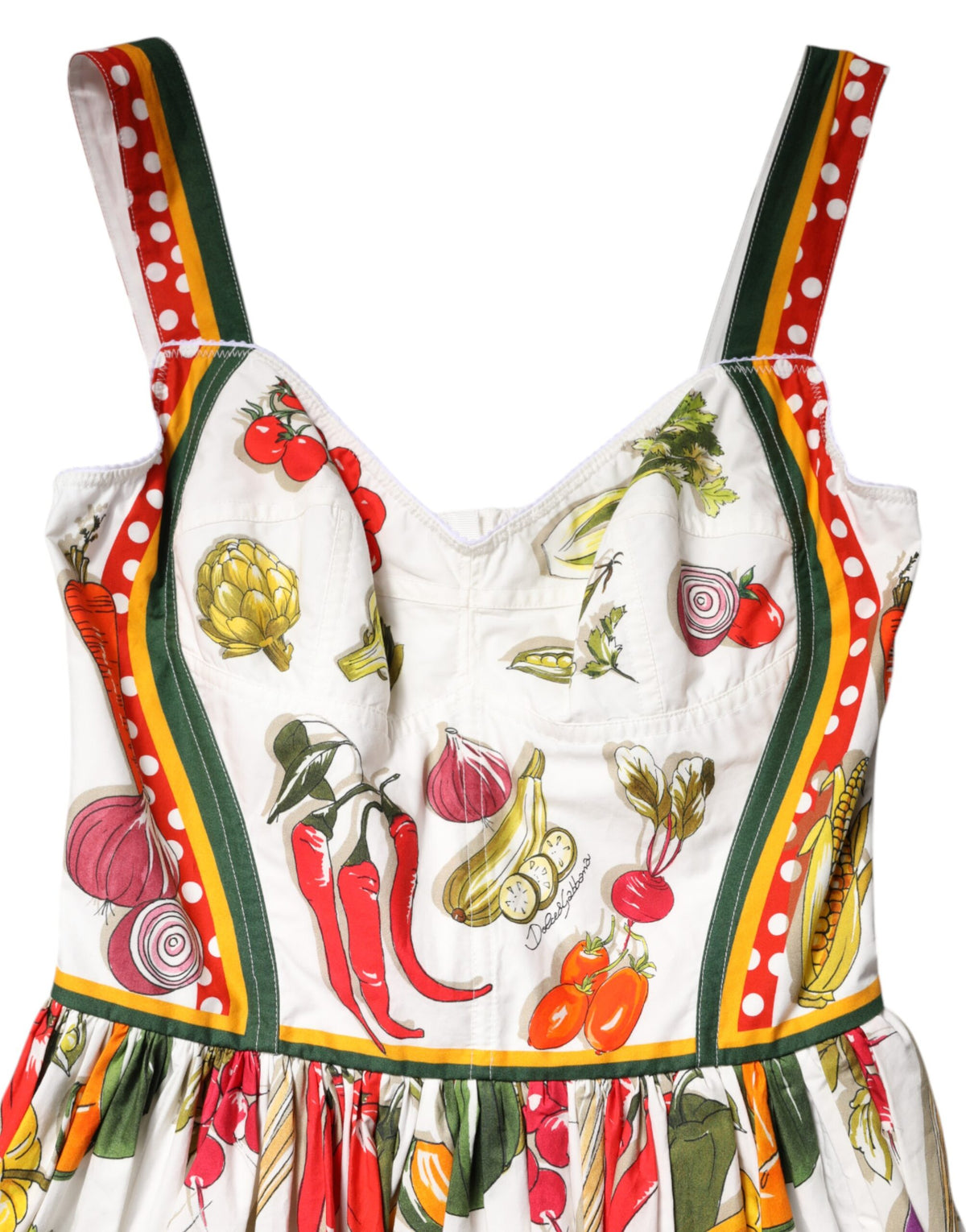 Dolce & Gabbana White Vegetable A-Line Sleeveless Dress