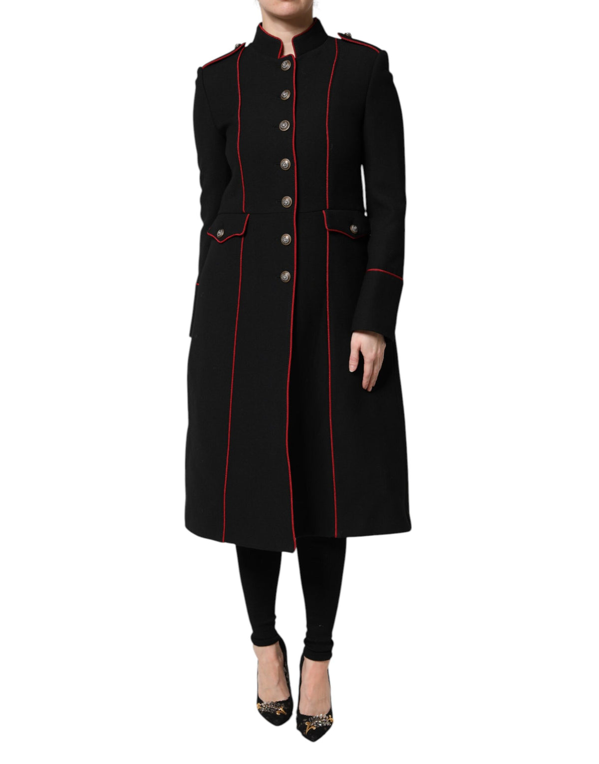 Dolce & Gabbana Black Single-Breasted Wool Trench Coat