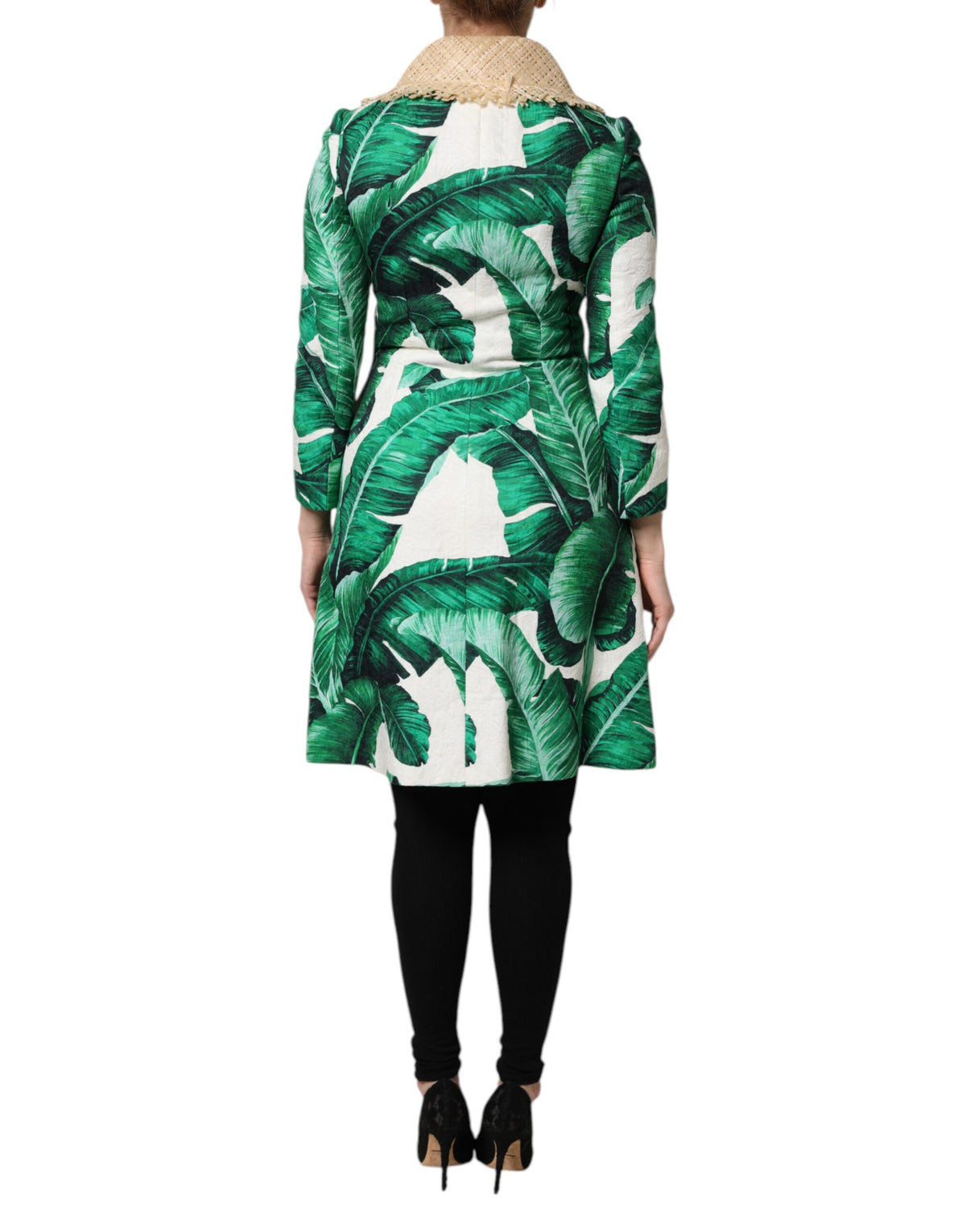 Dolce & Gabbana Multicolor Trench Coat Jacket with Leaf Print and Embellishments