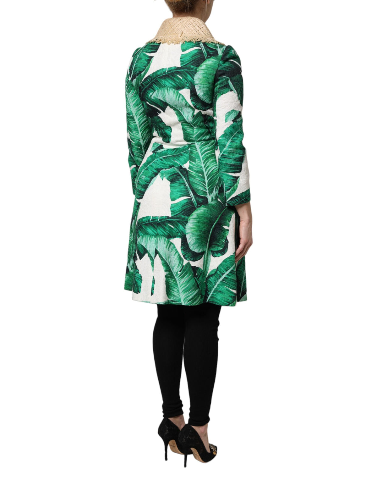 Dolce & Gabbana Multicolor Trench Coat Jacket with Leaf Print and Embellishments