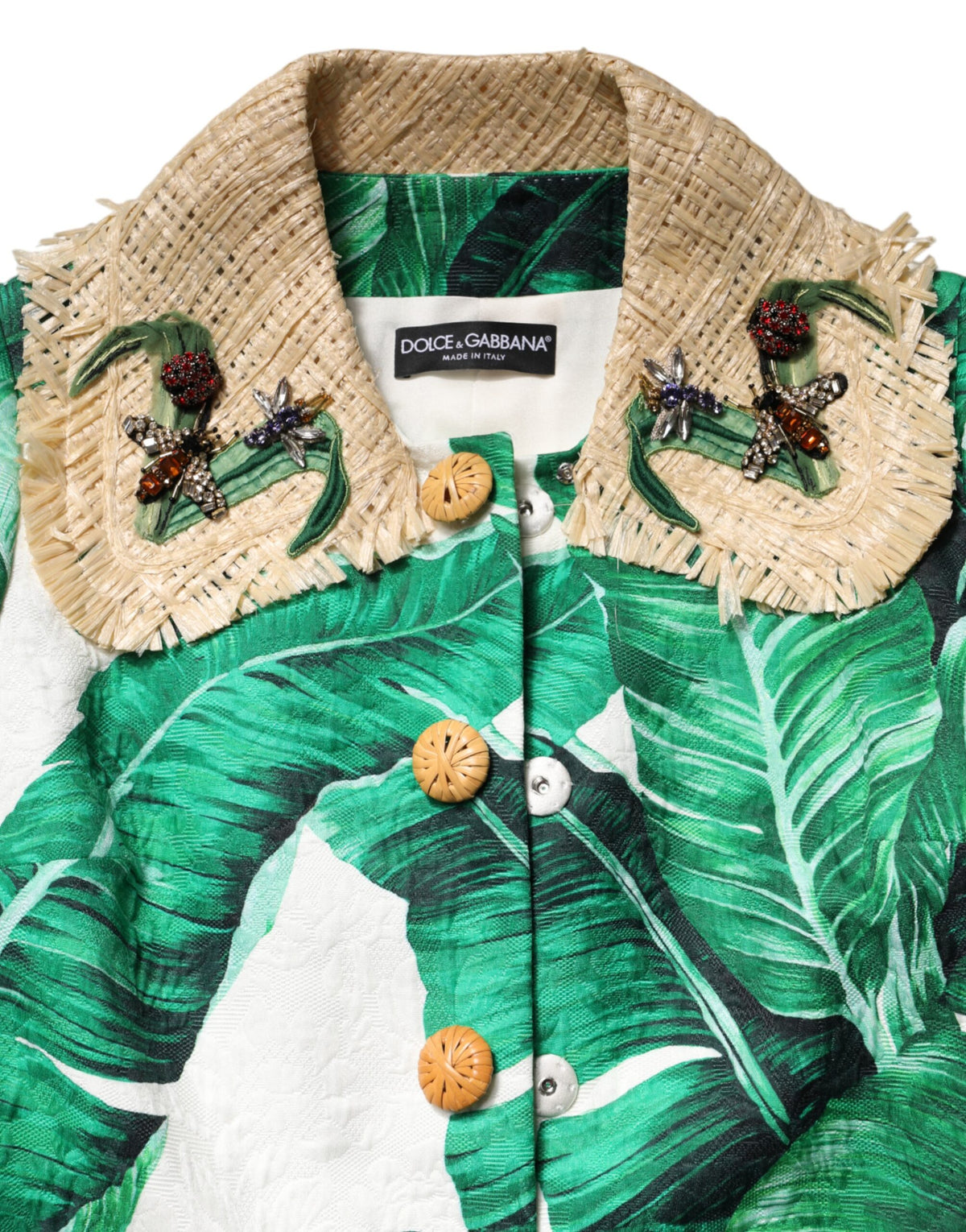 Dolce & Gabbana Multicolor Trench Coat Jacket with Leaf Print and Embellishments