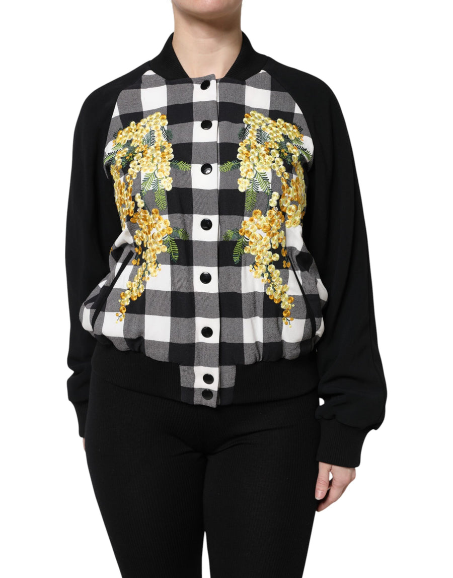 Dolce & Gabbana Black White Plaid Floral Button-Down Jacket